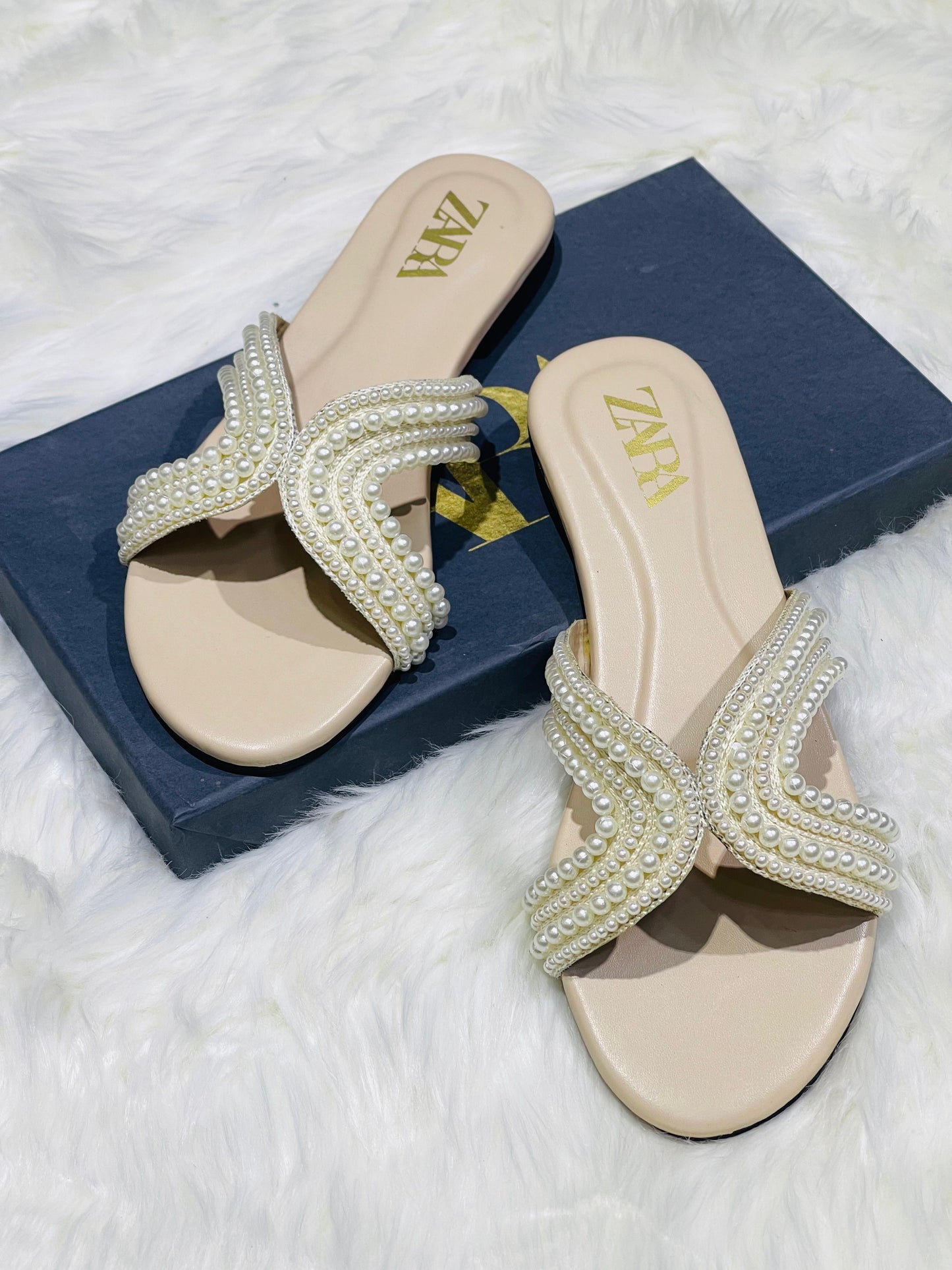 ZEVIRA'S Z-A-R-A Embroidered Flats (Beige)