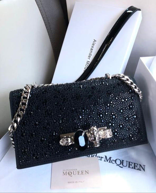 ZEVIRA'S Alex--Mc--Queen Crystal-Embellished Mini Jewelled Satchel (Black)