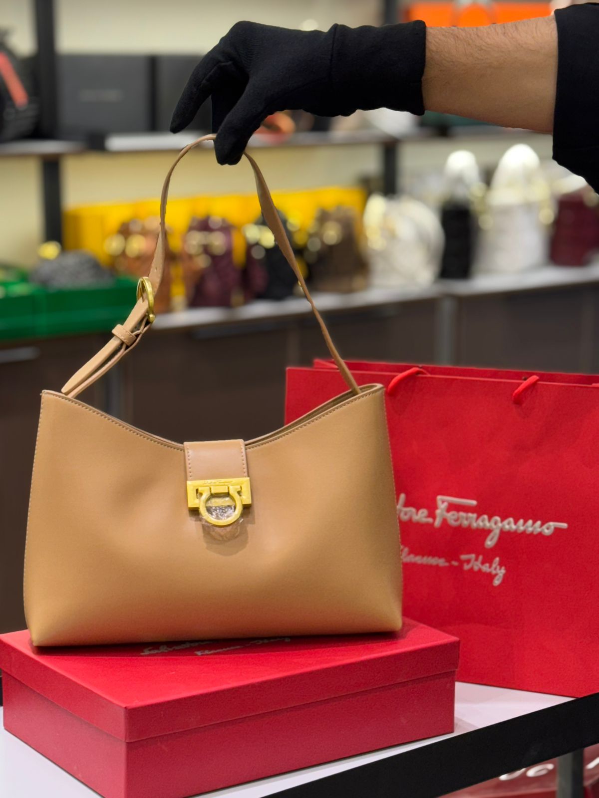 ZEVIRA'S Ferra--gamo Trif-olio Shoulder Bag Premium Italian Design 07 (Brown)