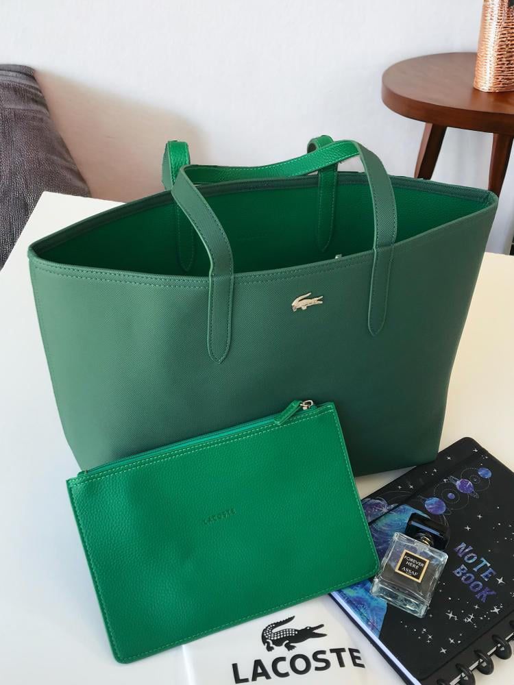 ZEVIRA'S L-A-C-O-S-T-E ANNA REVERSIBLE TOTE WITH POUCH
 (Green)