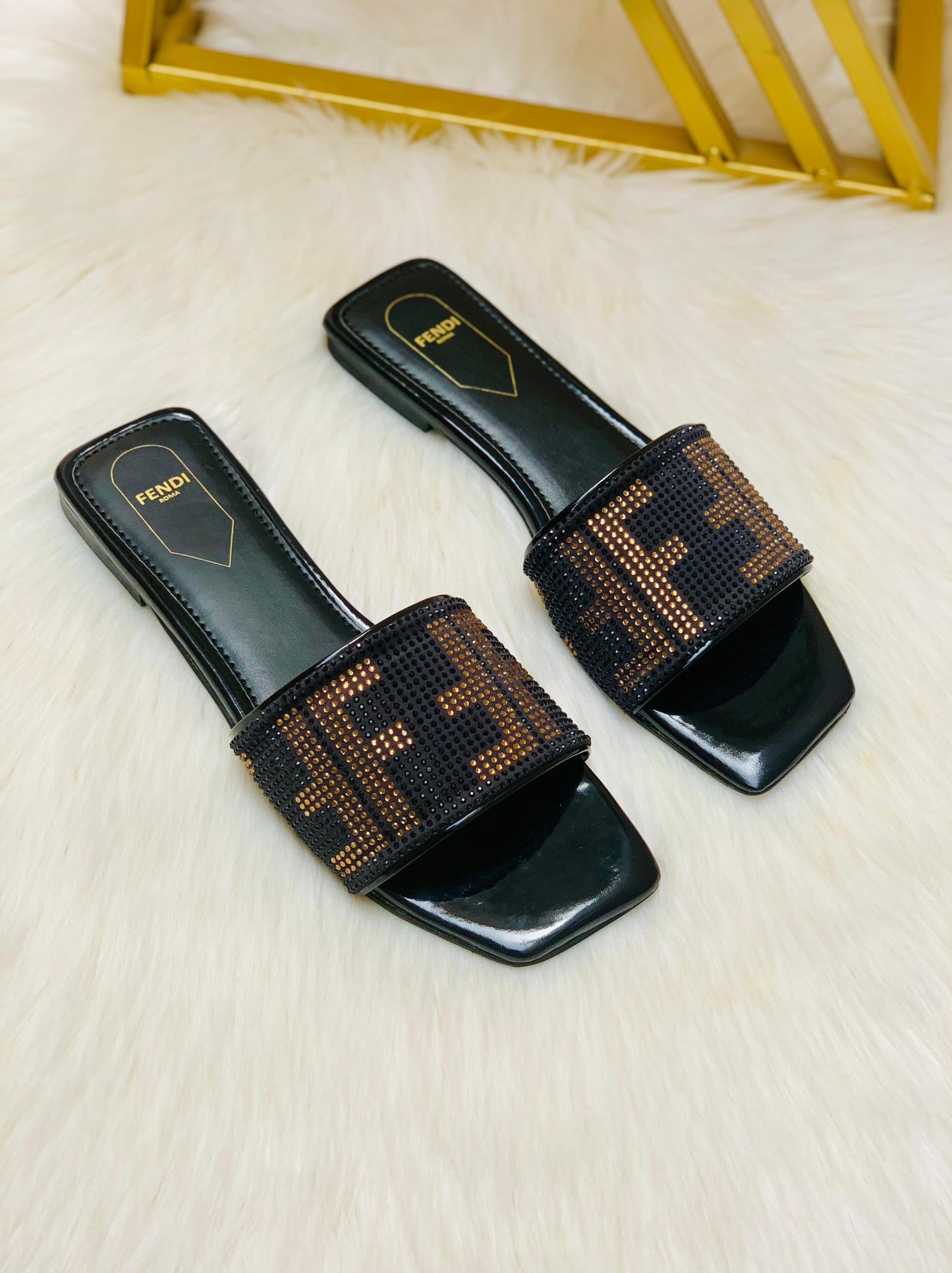 Elegant Stone-Embellished Luxury Slippers
