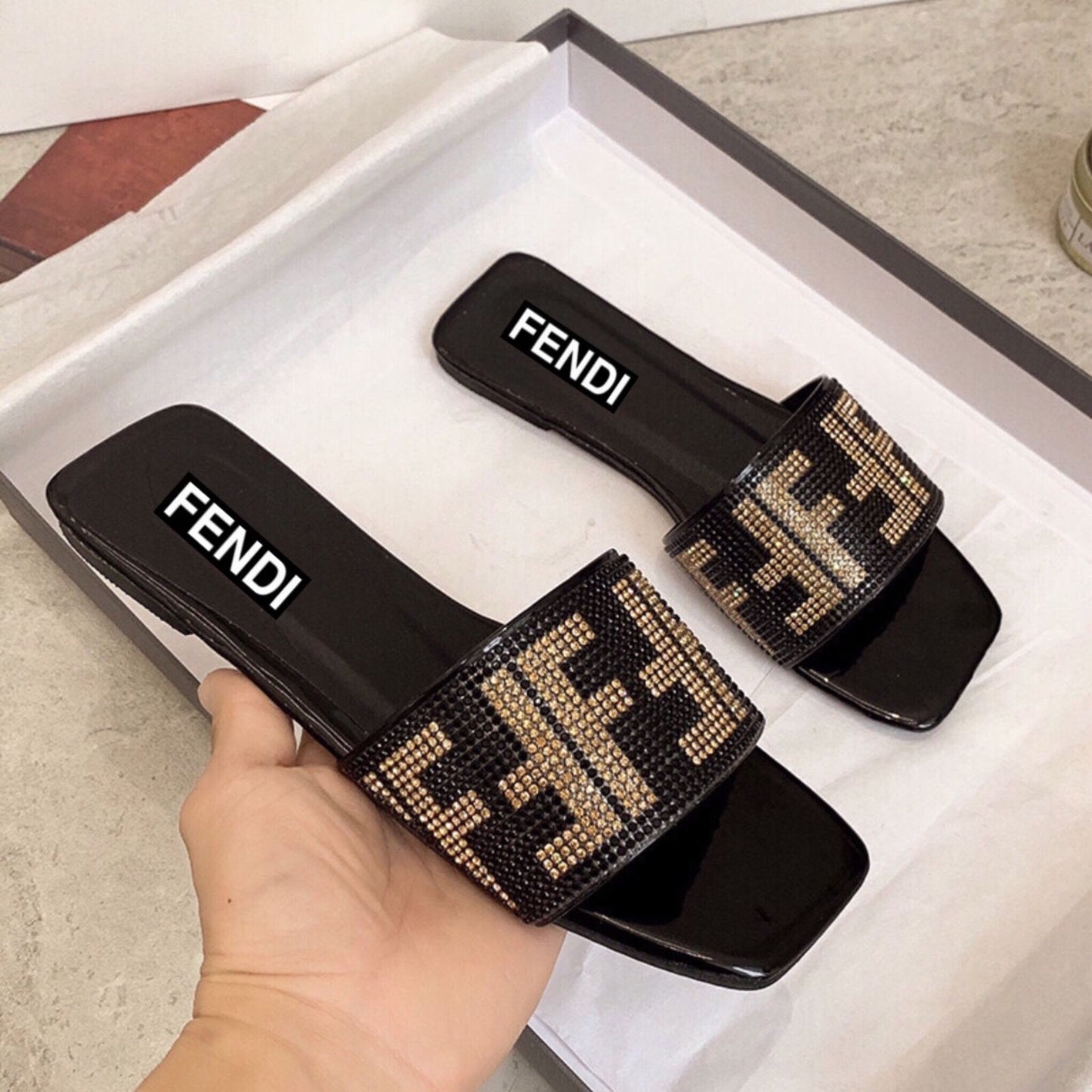 Elegant Stone-Embellished Luxury Slippers