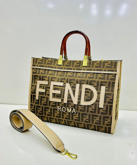 ZEVIRA'S F-E-N-D-I Premium Roma Large Tote (Beige)