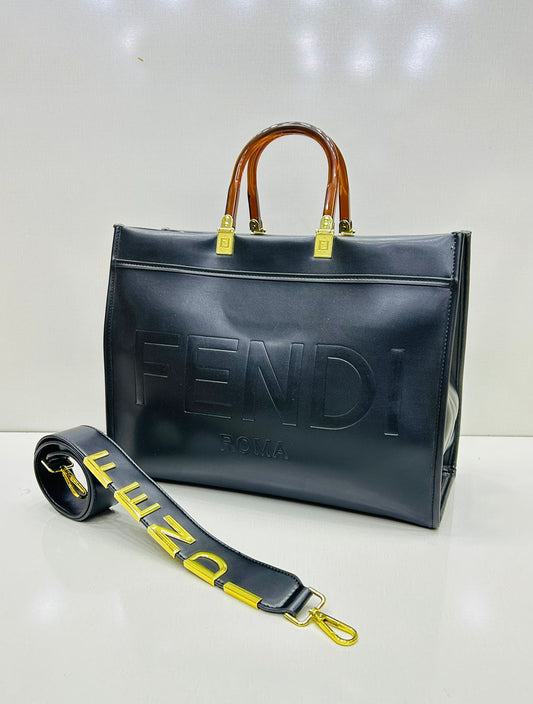 ZEVIRA'S F-E-N-D-I Premium Roma Large Tote (Black)