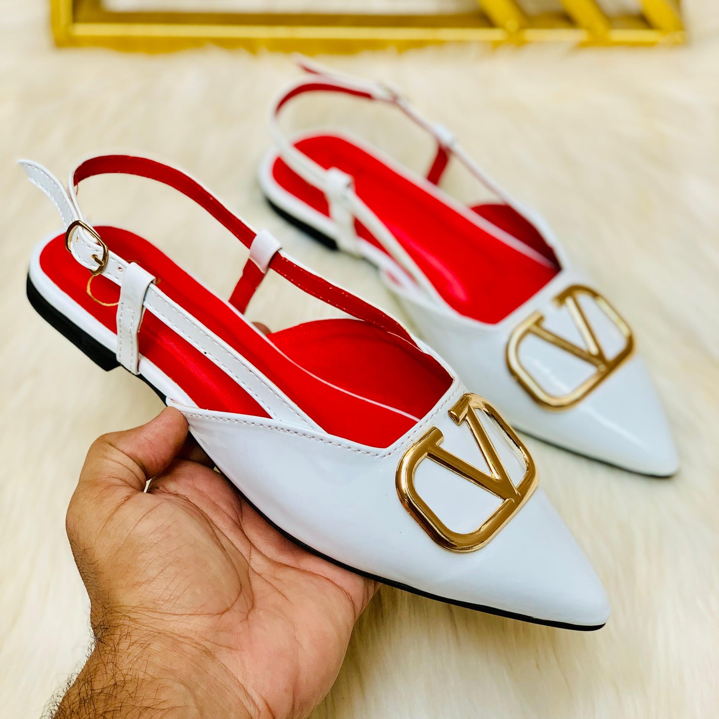 ZEVIRA'S V-A-L-E-N-T-I-N-O Flat Pumps (White)
