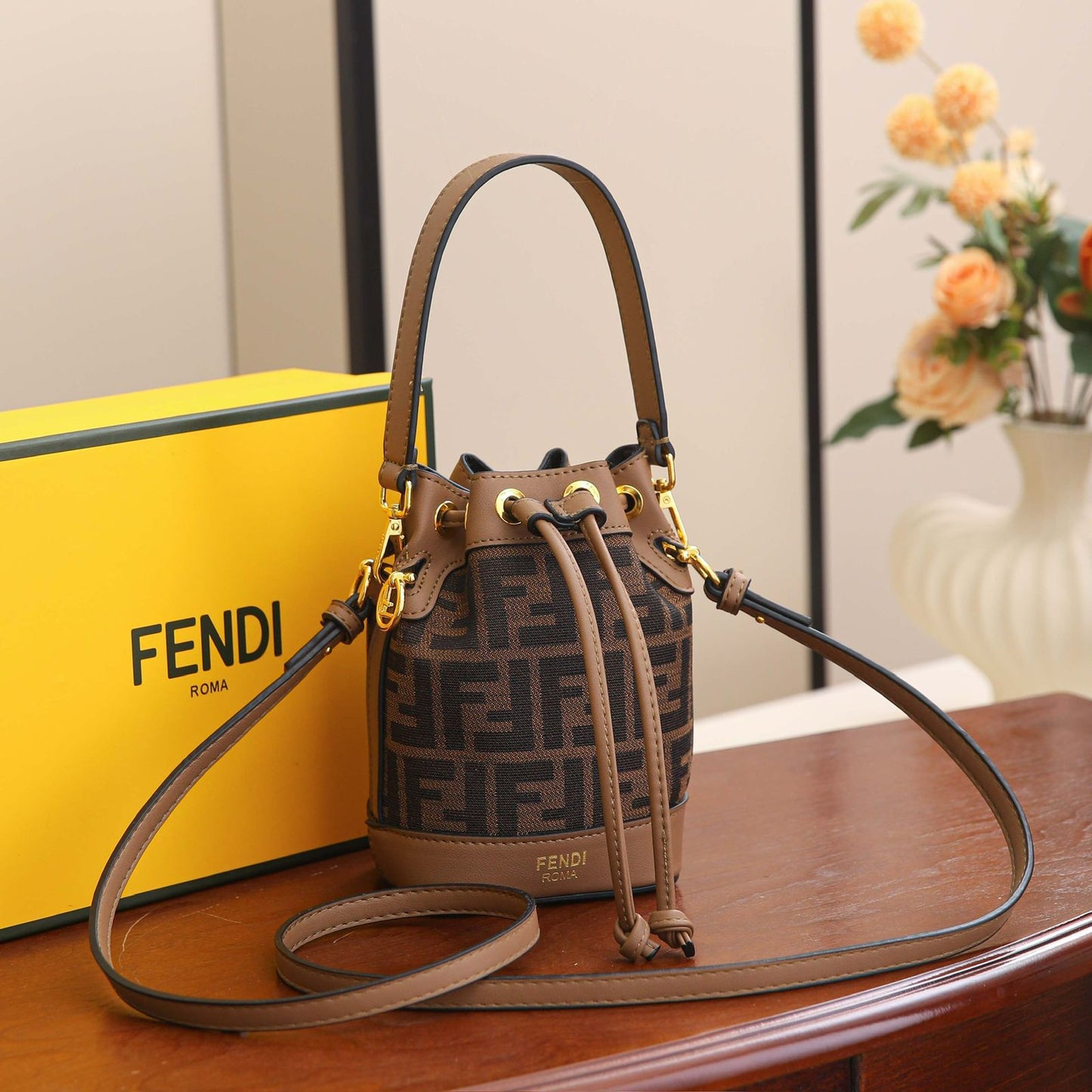 ZEVIRA'S F-E-N-D-I Mon Tresor Bucket Bag (Brown)