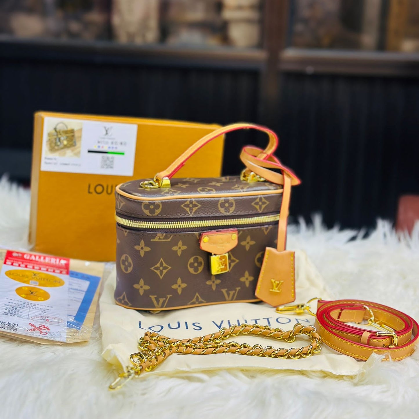 ZEVIRA'S L--V Vanity PM Monogram Reverse Canvas Handbag (Brown 2)