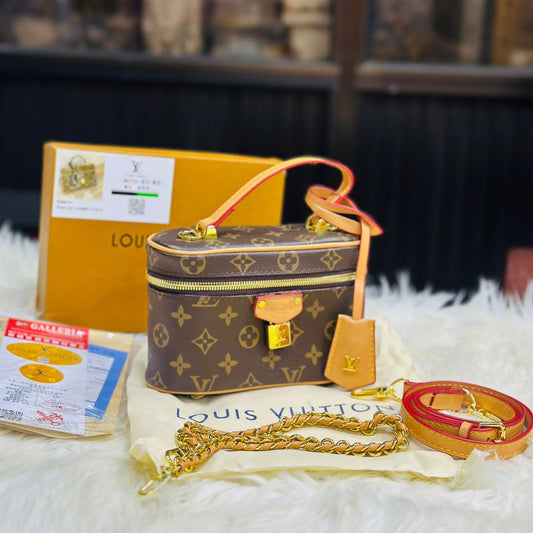 ZEVIRA'S L--V Vanity PM Monogram Reverse Canvas Handbag (Brown 2)