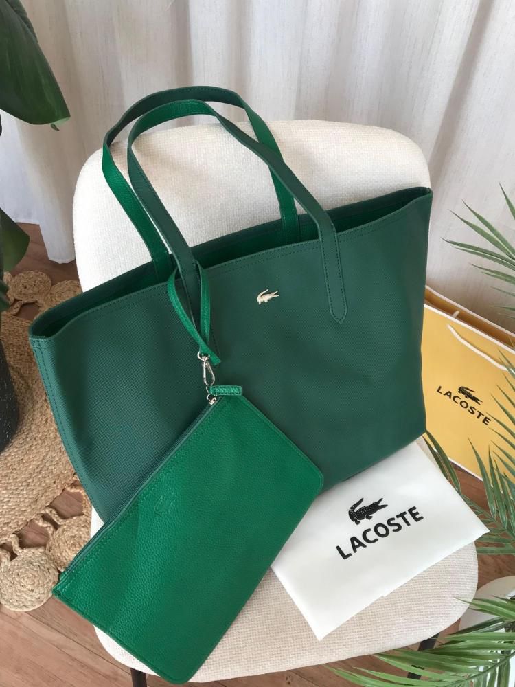 ZEVIRA'S L-A-C-O-S-T-E ANNA REVERSIBLE TOTE WITH POUCH
 (Green)