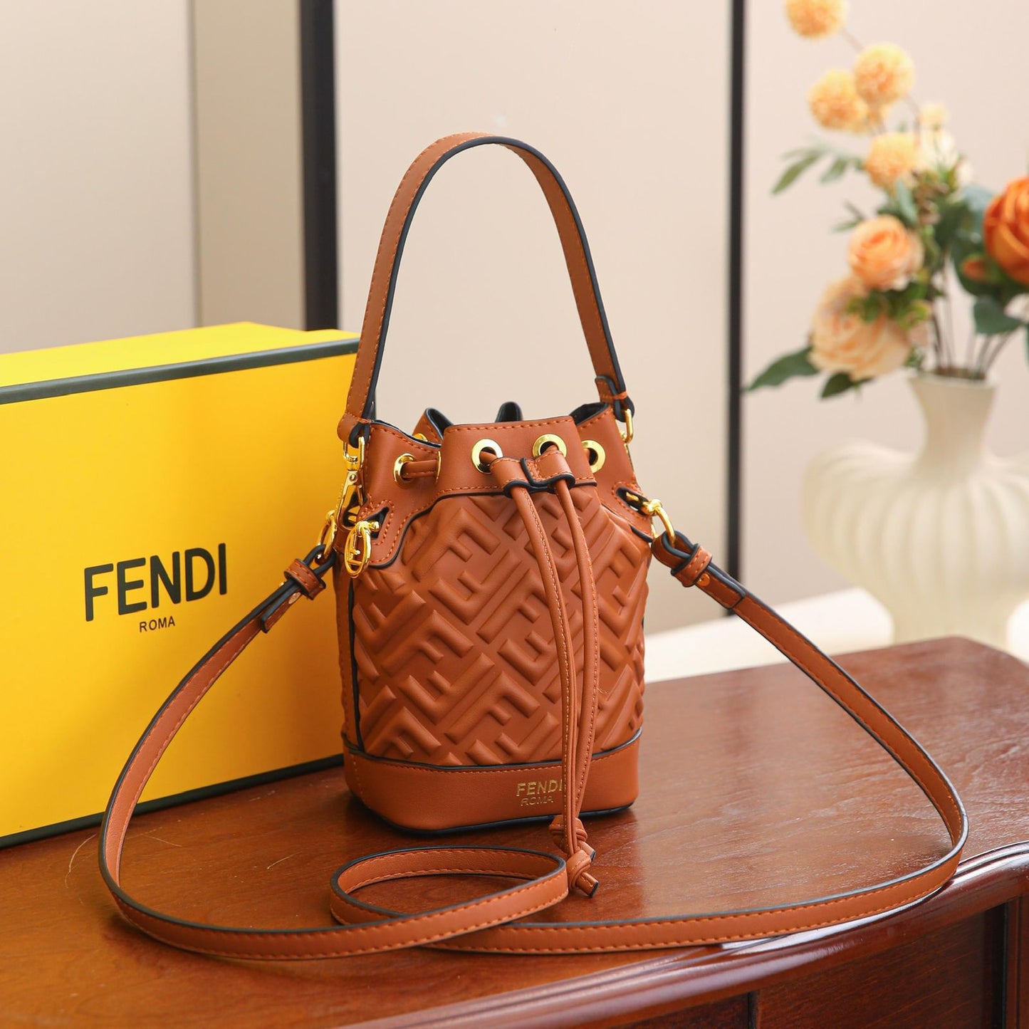 ZEVIRA'S F-E-N-D-I Mon Tresor Bucket Bag (Mustard)