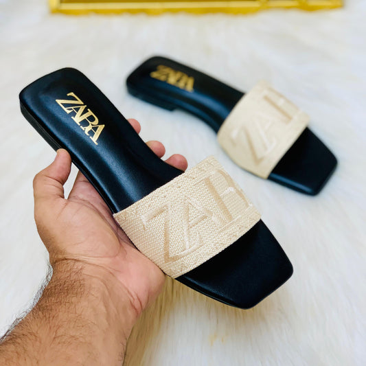 ZEVIRA'S Z-A-R-A Embroidered Flats (Black)